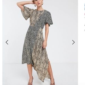 Glamorous asymmetric midaxi dress in animal print mix